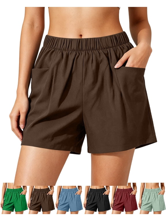 Womens Summer Shorts with Pockets 100% Cotton Loose Casual Shorts Elastic Waist