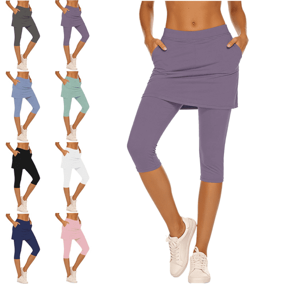 Womens Summer Skirted Leggings for Women Tennis Golf Skorts Capris Gym Yoga Legging with Skirts Under $5 Size S-2XL