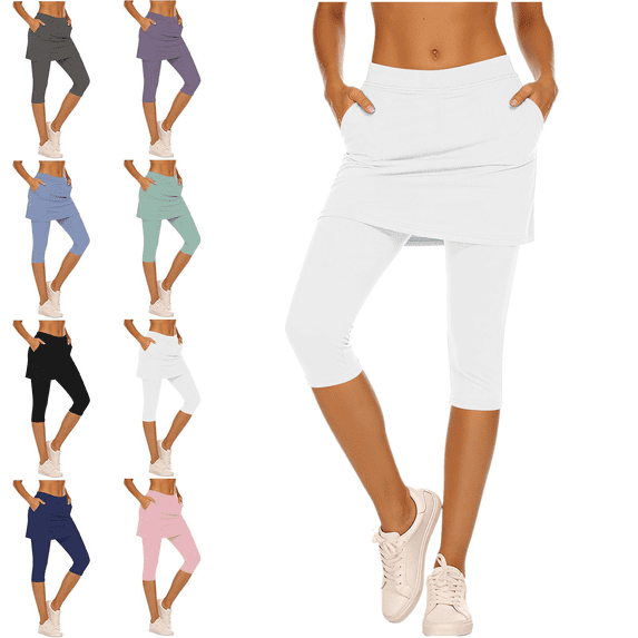 Womens Summer Skirted Leggings for Women Tennis Golf Skorts Capris Gym Yoga Legging with Skirts Under $5 Size S-2XL