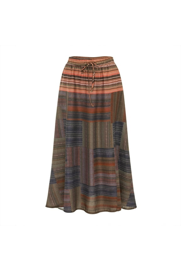 Womens Summer Skirts Front Slit Color Block Lightweight Spring a Line High Waisted Wedding Guest Party Long Skirt