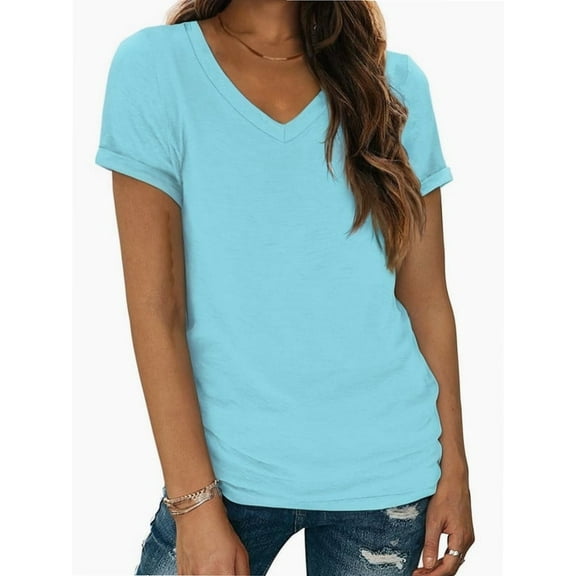 Womens Summer Sleeve V Neck Casual Tops Tshirts