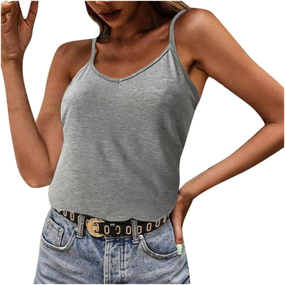 Womens Summer Sleeveless Cami Shirts V Neck Solid Spaghetti Straps Tank Vest Camisole Slim Fitted Soft Comfy Blouses