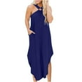 thumbnail image 1 of Womens Summer Sleeveless Criss Cross neck Maxi Dress Solid Casual Loose Irregular Hem Pockets Party Long Dress, 1 of 5