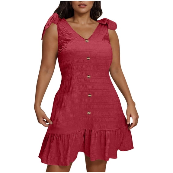 Womens Summer Sleeveless Dresses Plus Size Tie-Knot Ruffle Hem Dresses Curvy Women Outfits Casual Fashion Dresses Wine, XL