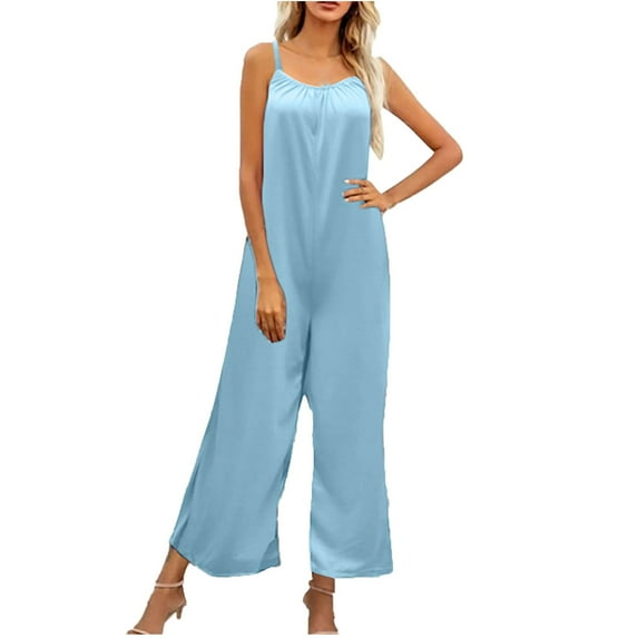 Womens Summer Sleeveless Jumpsuits Ruched Camis Rompers Casual Loose Trendy Printing Wide Leg Cropped Pants Playsuits
