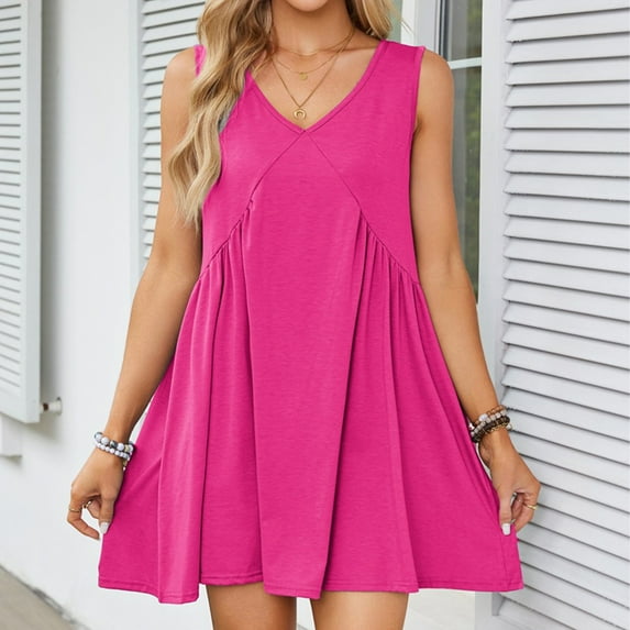 Womens Summer Sleeveless Mini Dress Casual Loose V Neck With Pockets Knit Dress Casual Pocket Dress Summer Dress Maxi Womens Midi Dress Knee Length Dresses Mini Dresses for Women Tee Shirt Dress
