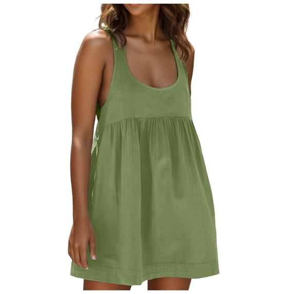 Womens Summer Sleeveless Mini Dress Casual Loose V Neck Sundress with Pockets