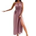 thumbnail image 1 of Womens Summer Sleeveless Neck Maxi Dresses Solid Elastic Waist High Split Long Dress Beach Party Sundress, 1 of 7