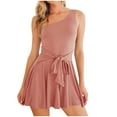 thumbnail image 1 of Womens Summer Sleeveless One Shoulder Rompers Solid Belted Pleated Flowy Shorts Rompers Casual Trendy Jumpsuist, 1 of 7