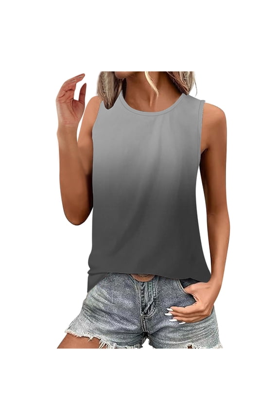 Womens Summer Sleeveless Shirts, Tank Tops for Women Fashion Loose Fit Ombre Tie Dye Crewneck Tees