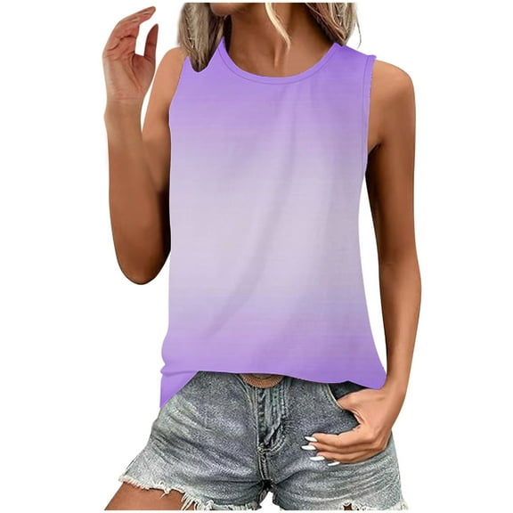 Womens Summer Sleeveless Shirts, Tank Tops for Women Fashion Loose Fit Ombre Tie Dye Crewneck Tees