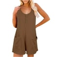 thumbnail image 1 of Womens Summer Sleeveless Shorts Rompers Solid Color Scoop Neck Button Casual Loose Baggy Wide Leg Jumpsuits with Pockets, 1 of 7