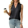 thumbnail image 1 of Womens Summer Sleeveless Silk Satin V Neck Business Casual Tank Tops Black L, 1 of 7