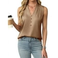 thumbnail image 1 of Womens Summer Sleeveless Silk Satin V Neck Business Casual Tank Tops Khaki L, 1 of 7