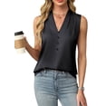 thumbnail image 1 of Womens Summer Sleeveless Silk Satin V Neck Business Casual Tank Tops black XXL, 1 of 7