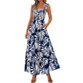 thumbnail image 1 of Womens Summer Sleeveless Smocked Maxi Dress Boho Spaghetti Strap A Line Flowy Beach Long Sundress Dark Blue M, 1 of 5