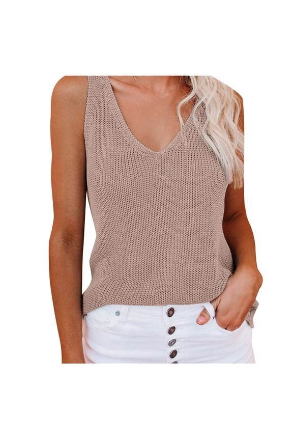Womens Summer Sleeveless Spaghetti Strap Tank Tops V Neck Sweater Lightweight Knitted Tanks Loose Cami Vacation Outdoor Tank Tops