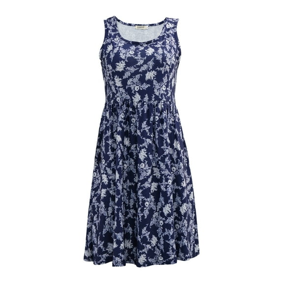Womens Summer Sleeveless Tank Dresses Casual Round Neck Floral Print Short Dress