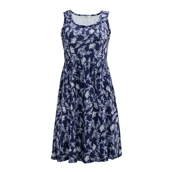 Womens Summer Sleeveless Tank Dresses Casual Round Neck Floral Print Short Dress