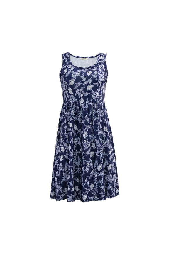 Womens Summer Sleeveless Tank Dresses Casual Round Neck Floral Print Short Dress