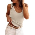 thumbnail image 1 of Womens Summer Sleeveless Tank Tops 2026 V Neck Ruffle Lightweight Ribbed Knit Shirt Casual Going Out Top Khaki M, 1 of 6