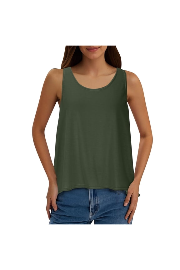 Womens Summer Sleeveless Tank Tops Dressy Back Split Backless Flowy T Shirts Trendy Round Neck Basic Tank Tees