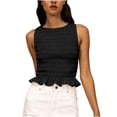 thumbnail image 1 of Womens Summer Sleeveless Tank Tops High Elastic Ruffle Round Neck Casual Solid T-shirt Tank Top, 1 of 9