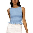 thumbnail image 1 of Womens Summer Sleeveless Tank Tops High Elastic Ruffle Round Neck Casual Solid T-shirt Tank Top, 1 of 8