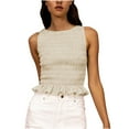 thumbnail image 1 of Womens Summer Sleeveless Tank Tops High Elastic Ruffle Round Neck Casual Solid T-shirt Tank Top, 1 of 8