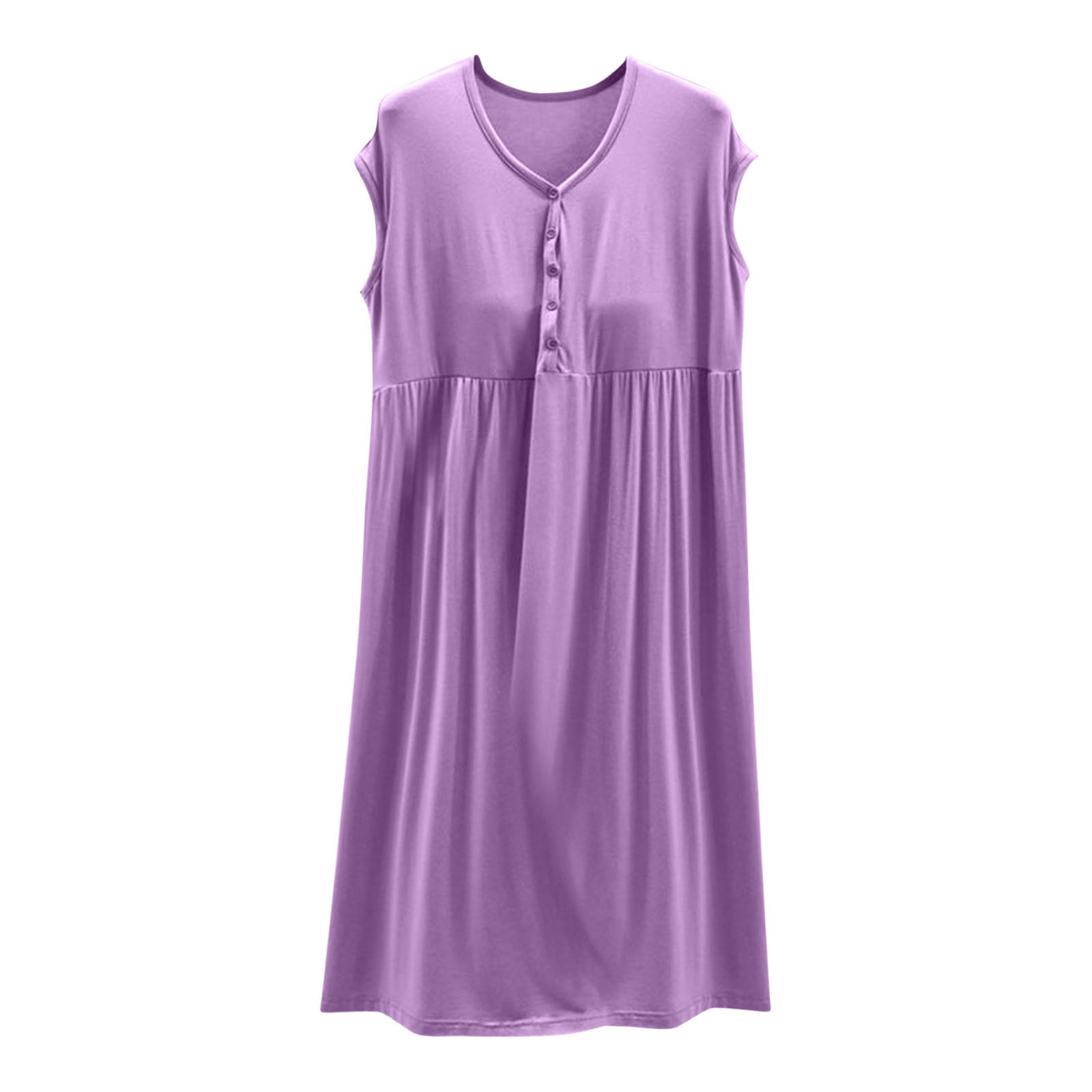 Womens Summer Soft Modal Nightgown Button Up V Neck Sleepshirt Loose