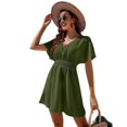 thumbnail image 1 of Womens Summer Solid Casual V-Neck Beach Dress Ruffle Short Sleeve Loose Dress green XXL, 1 of 8