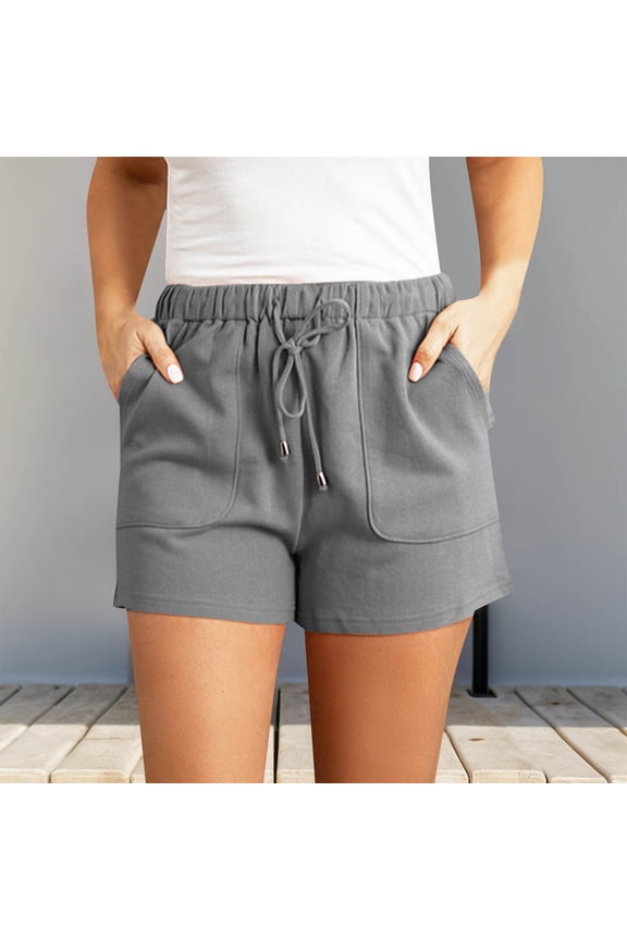 Womens Summer Solid Color High Waist Straight Drawstring Loose Casual Pocket Shorts Short Sleeve Tunic Tops for Leggings for Women Short Sleeve Bodysuit for Women Scrunch Shorts for Women Womens