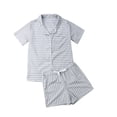 thumbnail image 1 of Womens Summer Solid Color Stripe Print Button-Down Tops And Shorts Home Wear Sleepwear Suit Loungewear Soft Pj, 1 of 6