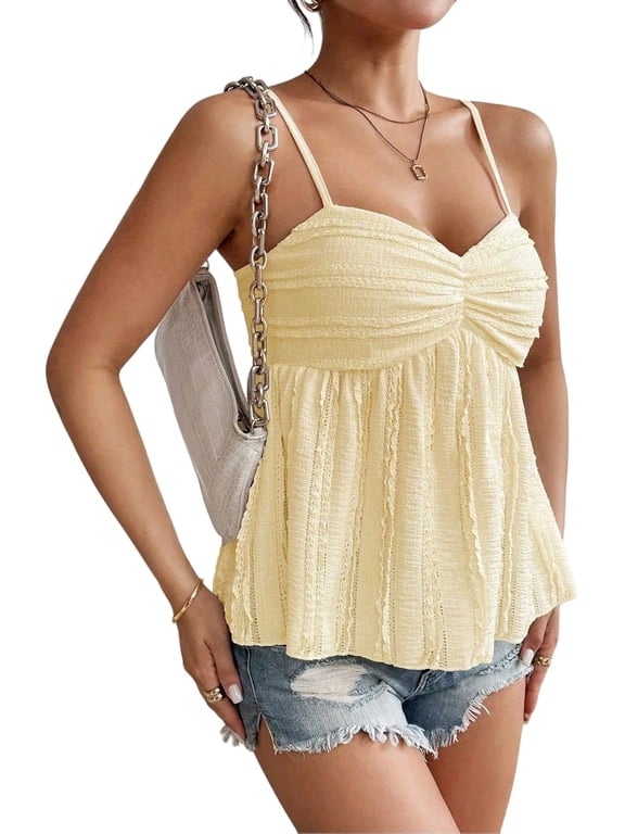 Womens Summer Spaghetti Strap Sexy Lace Trim Peplum Tank Top Backless Going Out Crop Tops for Women
