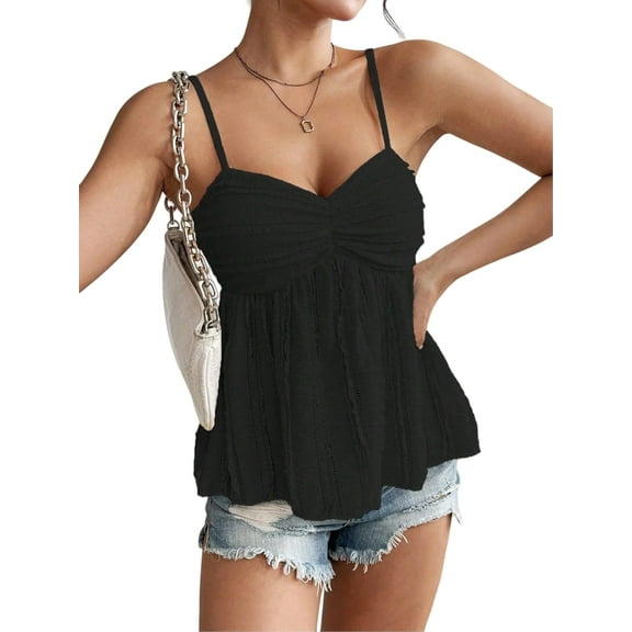 Womens Summer Spaghetti Strap Sexy Lace Trim Peplum Tank Top Backless Going Out Crop Tops for Women