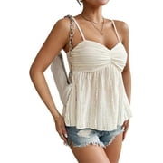 W-WFAM Womens Summer Spaghetti Strap Sexy Lace Trim Peplum Tank Top Backless Going Out Crop Tops for Women