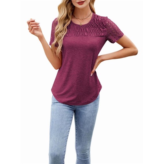 Womens Summer Spring Trendy Vacation Outfits Short Sleeve Business Tshirts Fashion Casual Blouses Red XL