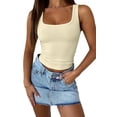 thumbnail image 1 of Womens Summer Square Neck Going Out Tops Ribbed Basic Tank Crop Workout Tops Yellow XL, 1 of 8