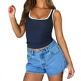 thumbnail image 1 of Womens Summer Square Neck Ribbed Slim Fitted Spaghetti Strap Tank Tops Navy Blue M, 1 of 7