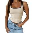 thumbnail image 1 of Womens Summer Square Neck Ribbed Slim Fitted Spaghetti Strap Tank Tops XL, 1 of 7