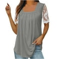 thumbnail image 1 of Womens Summer Square Neck Tops Mesh Lace Short Sleeve Pleated Flowy T Shirts T-Shirts Dressy Casual Work Blouses Tunics, 1 of 6