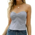 thumbnail image 1 of Womens Summer Strapless Split Hem Crop Tube Top Off Shoulder Sleeveless Ruched Chest Slim-Fit Non-Slip Silicone Bandeau, 1 of 21