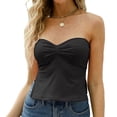 thumbnail image 1 of Womens Summer Strapless Split Hem Crop Tube Top Off Shoulder Sleeveless Ruched Chest Slim-Fit Non-Slip Silicone Bandeau, 1 of 21