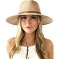 thumbnail image 1 of Womens Summer Straw Sun Hats Wide Brim Panama Fedora Beach Hat with Wind Lanyard UPF 80+, 1 of 16