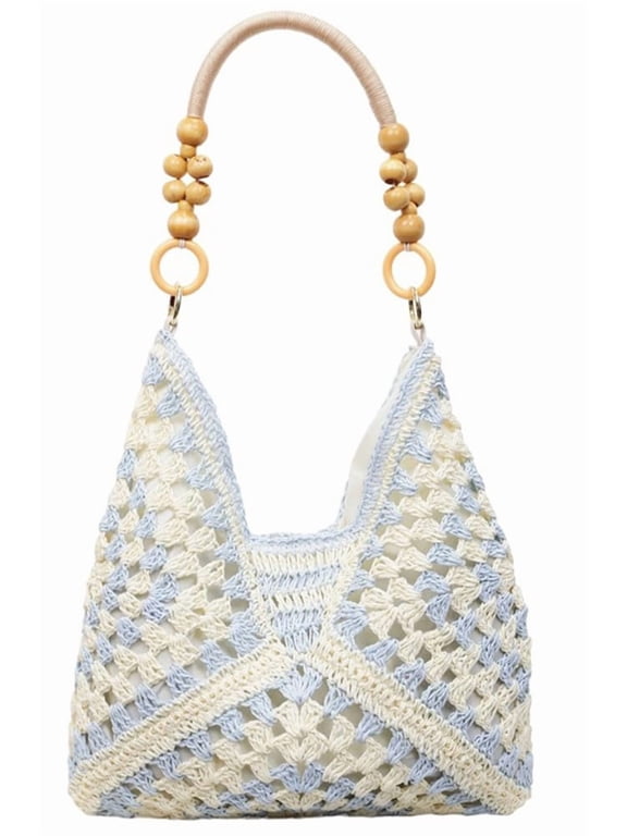 Womens Summer Straw Woven Beach Bag Large Bohemian Handmade Crochet Shoulder Tote Purse Vacation Handbag
