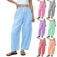 thumbnail image 1 of Womens Summer Striped Gingham Palazzo Pants High Waisted Wide Leg Lounge Trousers with Pockets 2026, XL, 1 of 6