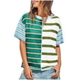 thumbnail image 1 of Womens Summer Striped Shirts Casual Color Block Short Sleeve Tops Crew Neck Tees Loose Fit Blouses Trendy Party Outfits, 1 of 8