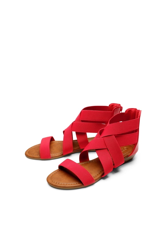 Womens Summer Stylish Low Wedge Sandals with Elastic Gladiator Ankle Straps