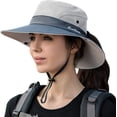 thumbnail image 1 of Womens Summer Sun Hat Beach Hats Wide Brim Outdoor UV Protection Hat Foldable Ponytail Bucket Cap, 1 of 6