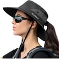 thumbnail image 1 of Womens Summer Sun Hat Beach Hats Wide Brim Outdoor UV Protection Hat Foldable Ponytail Bucket Cap, 1 of 7
